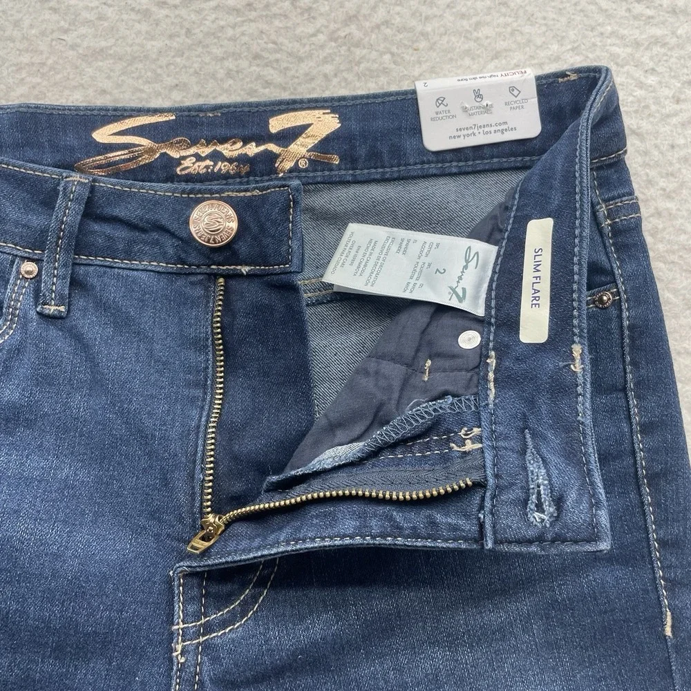 Seven7 Jeans Womens 2 28x32 High Rise Slim‎ Flare Blue Stretch Whiskered Denim
